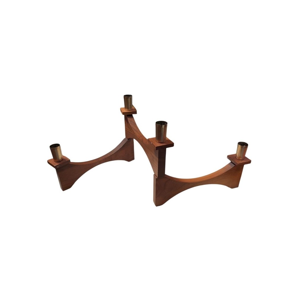 Vintage Kustom Kraft Black Walnut Brass MCM Articulating 4 Candle Holder Danish